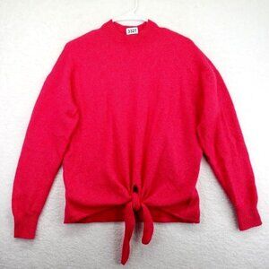 Loft Sweater Womens‎ Medium Mock Neck Dark Pink Front Waist Tie